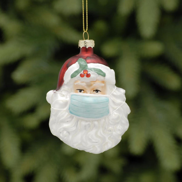 Glass Santa Wearing Mask Tree Decoration
