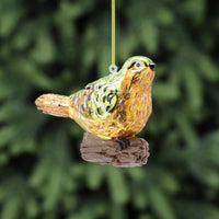 Glass Bird on Log Christmas Tree Decoration