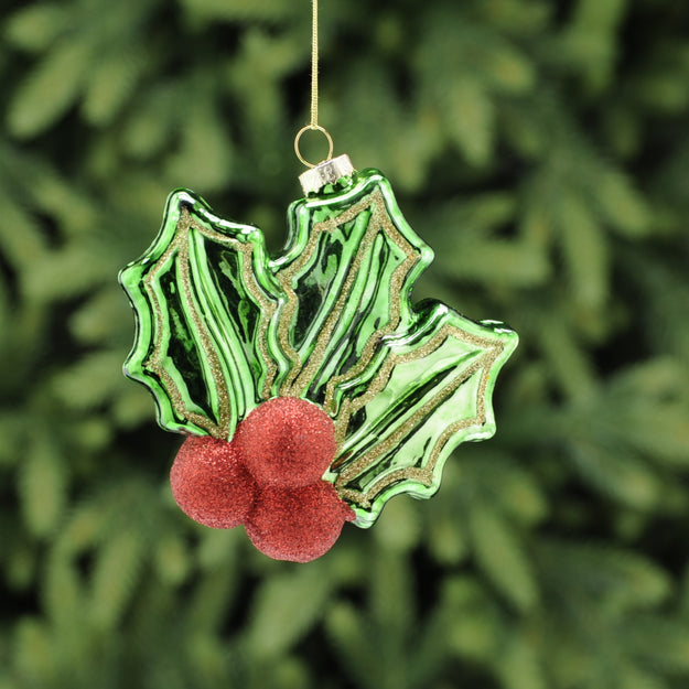 Glass Holly Tree Decoration
