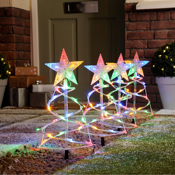 Set of 4 Multi Coloured Spiral Pathfinder Tree Lights