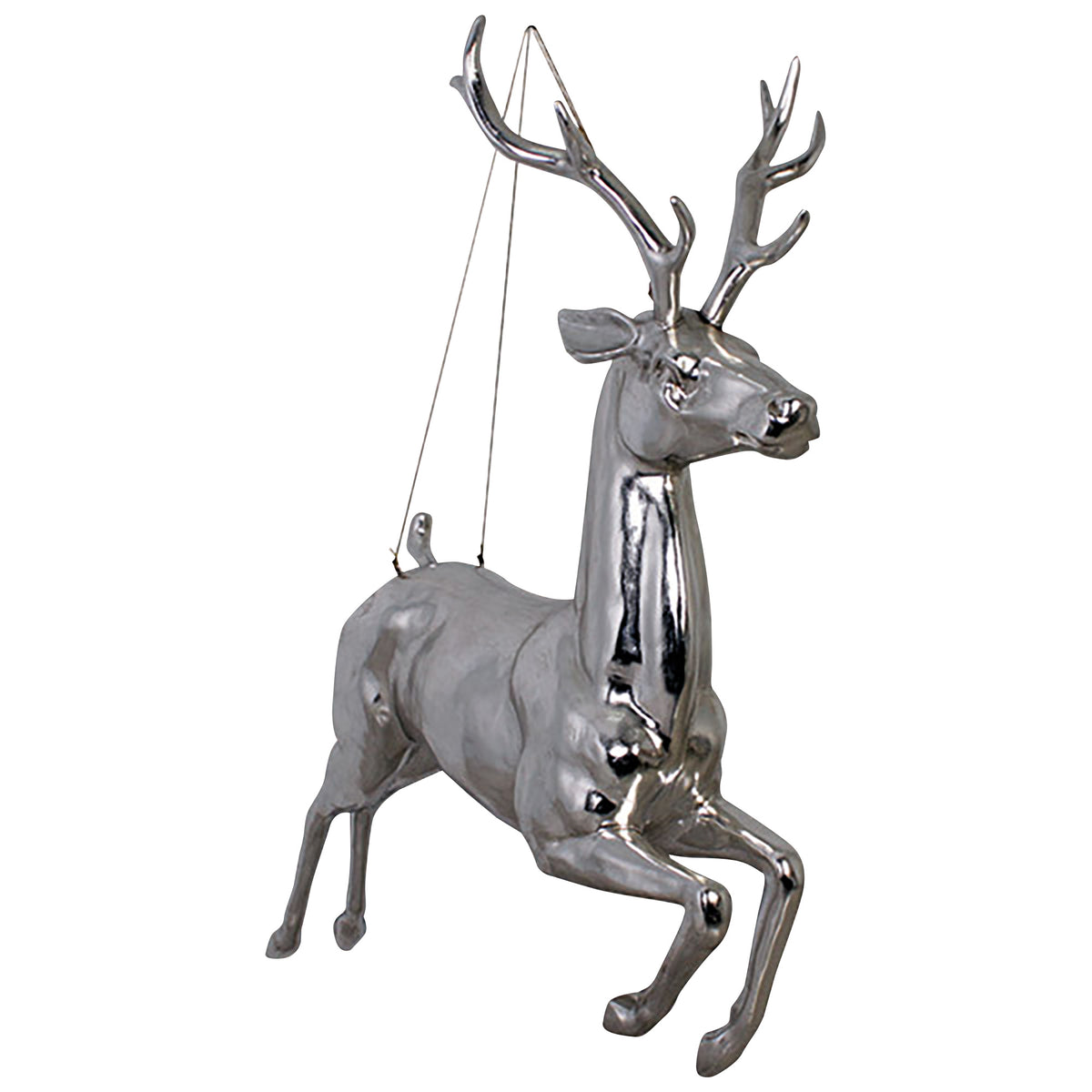 Hanging Galloping Reindeer With Shiny Metallic Silver Finish
