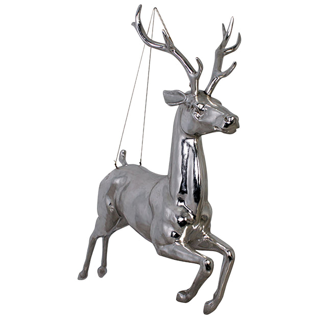 Hanging Galloping Reindeer With Shiny Metallic Silver Finish
