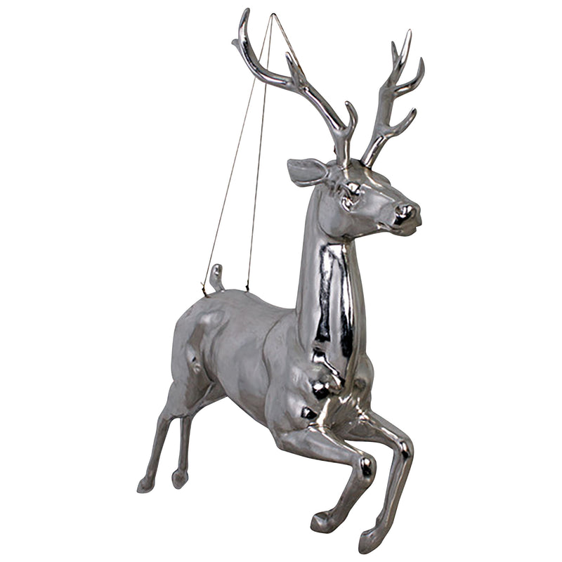 1.4m Hanging Galloping Reindeer With Shiny Metallic Silver Finish
