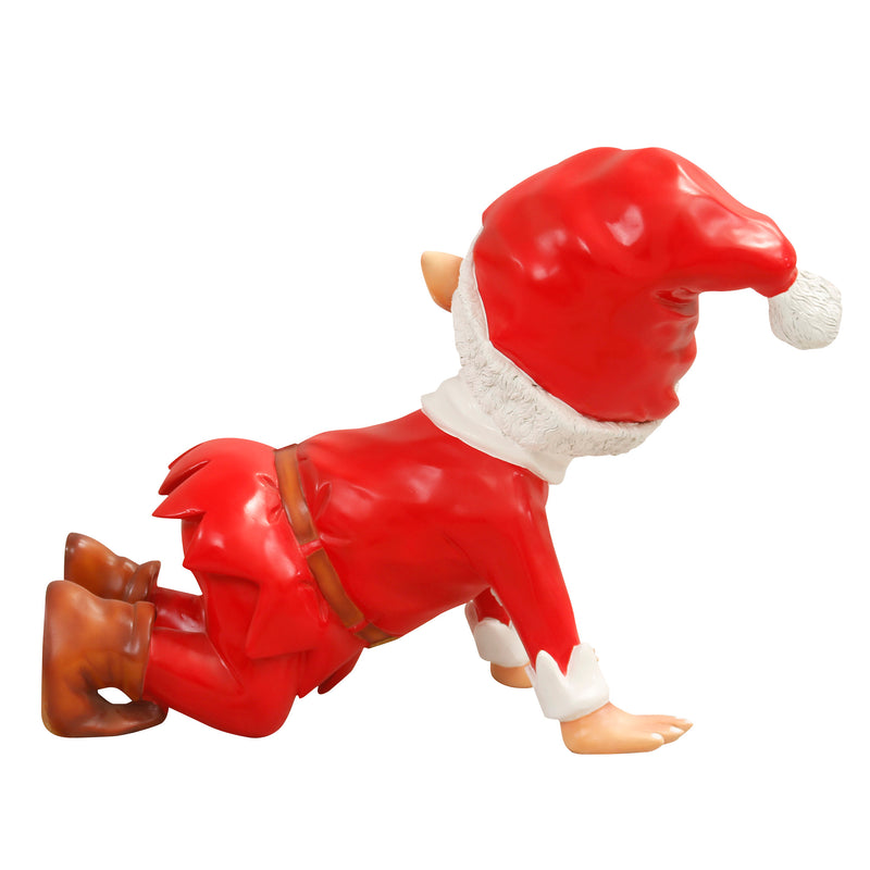 Naughty Crawling Christmas Elf in Red Santa Costume Display Prop