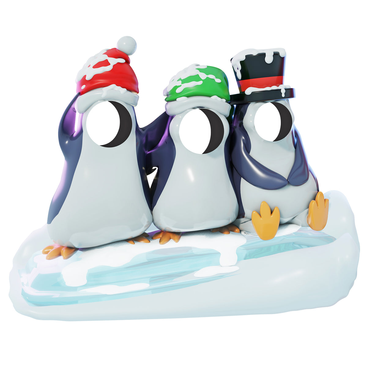 1.75m Three Penguins on Ice Christmas Photo Opportunity Prop
