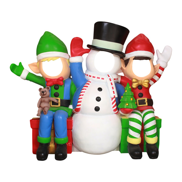 1.75m Snowman and Elf Friends Christmas Photo Opportunity Prop