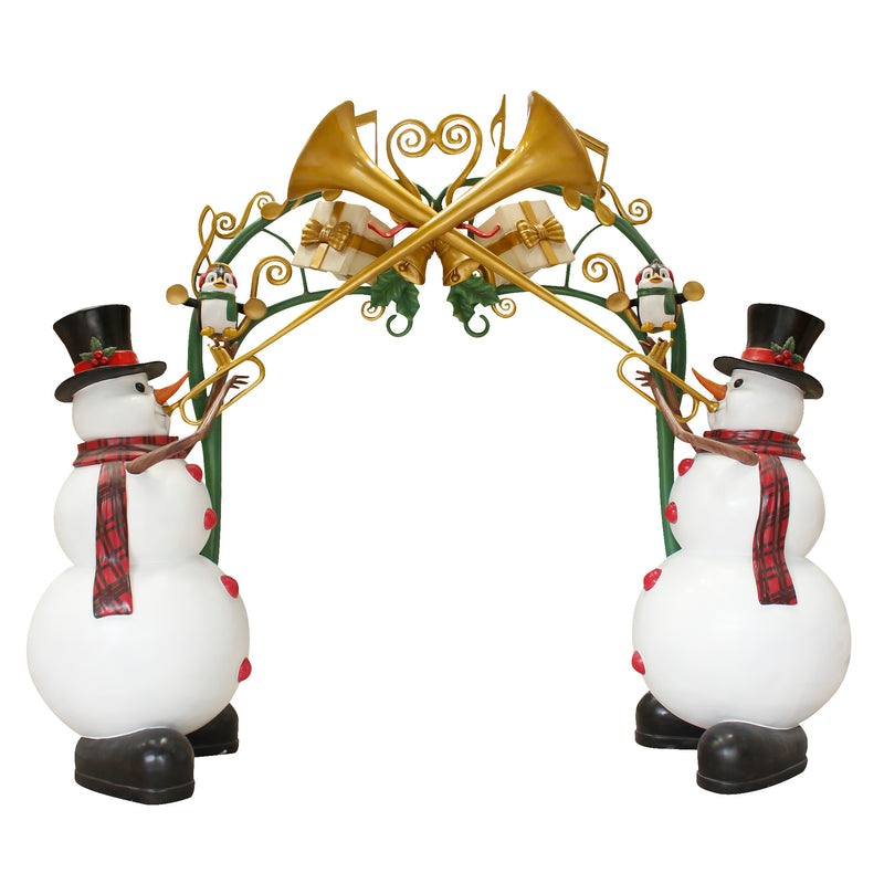 3.25m Giant Lifesize Festive Trumpeting Snowmen Commercial Christmas Archway Entrance Display Prop