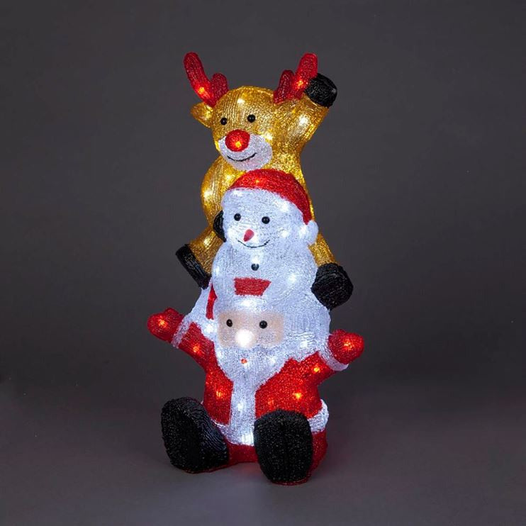 Santa Snowman and Reindeer Stacked Outdoor LED Lit Christmas Acrylic