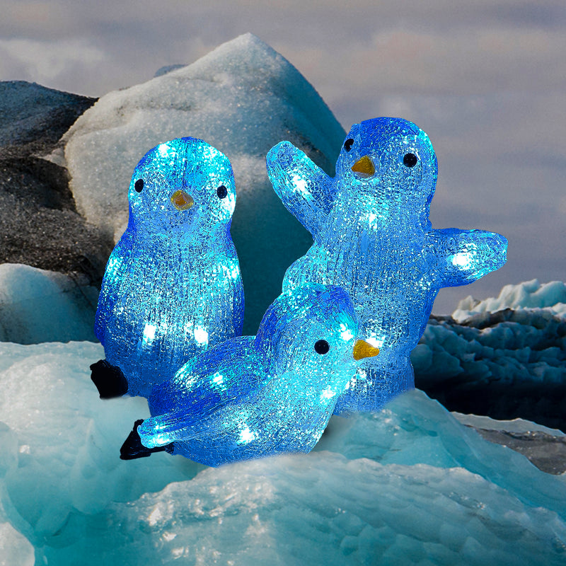 25cm Set of 3 Playful Penguins LED Lit Christmas Acrylic