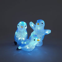 Set of 3 Acrylic Playful Penguins Lit with 30 White LEDs