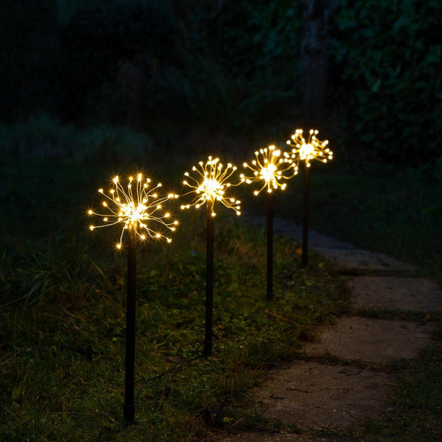 Set of 4 Warm White Firework Stake Path Finder Christmas Lights