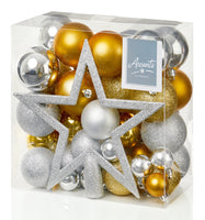 Jumbo Pack of 50 Silver and Gold Mixed Baubles with Tree Topper