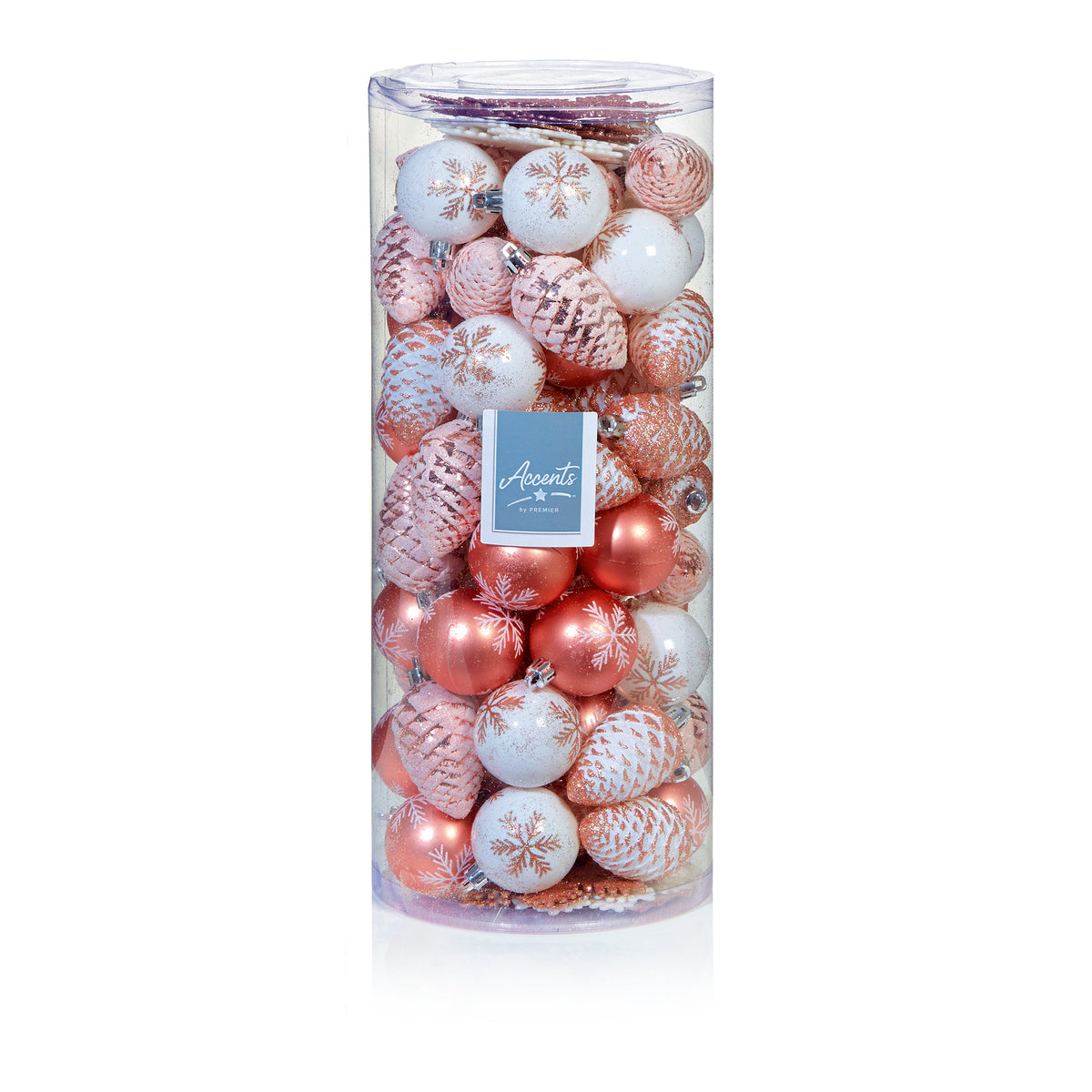 84 Mixed White and Rose Gold Christmas Tree Baubles Mega Pack