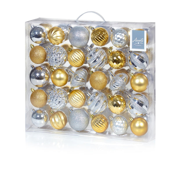 Set of 60 Silver and Champagne Gold Mixed Bauble Pack