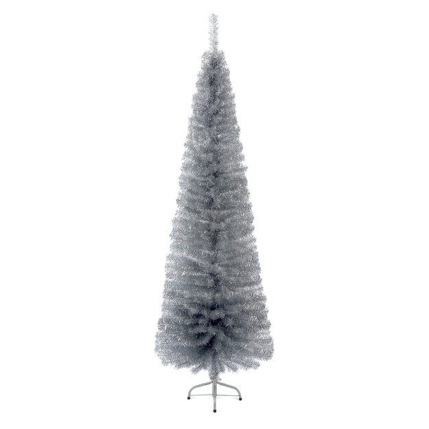 6.6ft Silver Tinsel Pencil Pine Artificial Christmas Tree