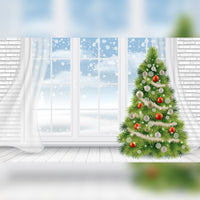 Digital Image Christmas Tree Near Snowy Window Printed Outdoor PVC Banner 2.4m x 4m
