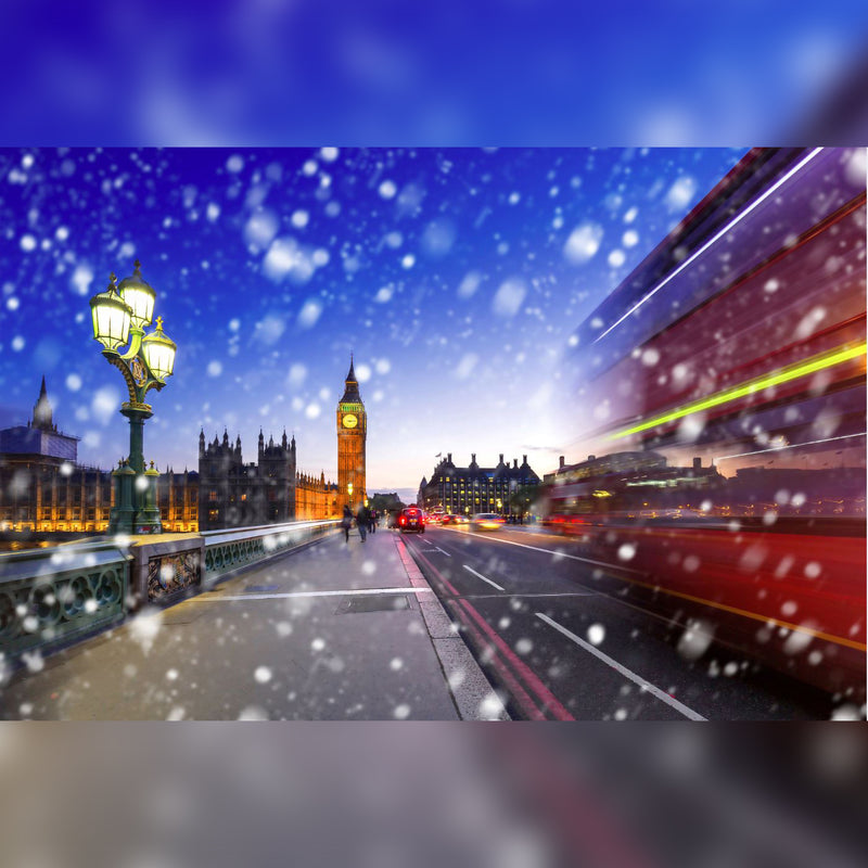 Snowy London Scene Featuring Big Ben Printed Outdoor PVC Banner 2.4m x 4m