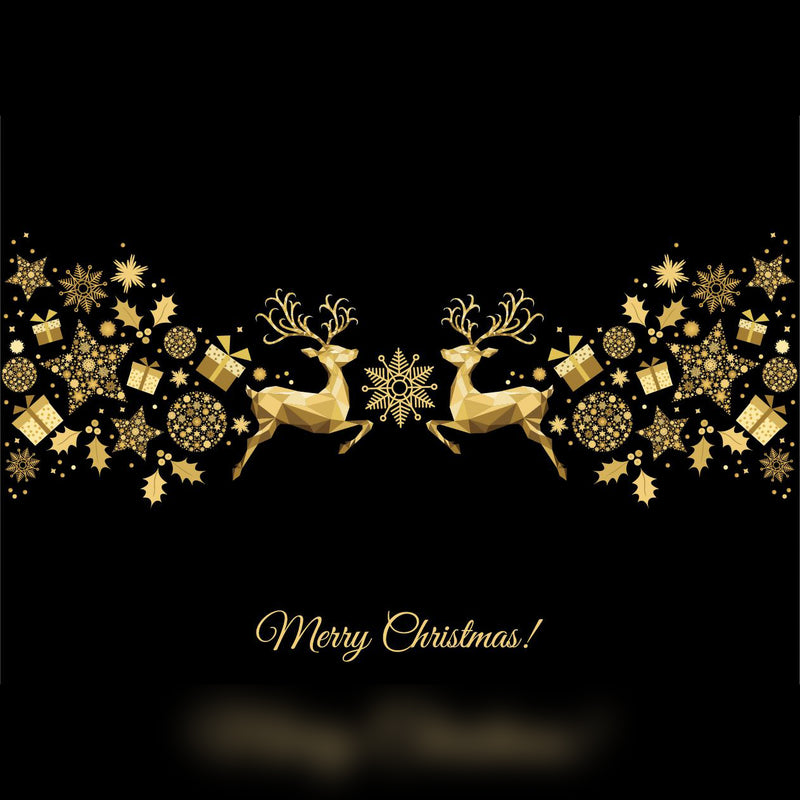 Black Back-Drop with Gold Reindeer & Merry Christmas Writing Printed Outdoor PVC Banner 2.4m x 4m