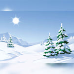 Cartoon Snowy Valley with Sun & Snowy Trees Scene Printed Outdoor PVC Banner 2.4m x 4m