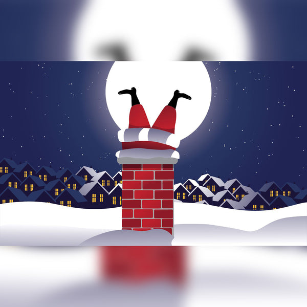 Santa Stuck in Chimney Scene Printed Outdoor PVC Banner 2.4m x 4m
