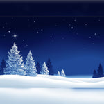 Cartoon Night-Time Snowy Landscape Scene with Trees and Stars Printed Outdoor PVC Banner 2.4m x 4m
