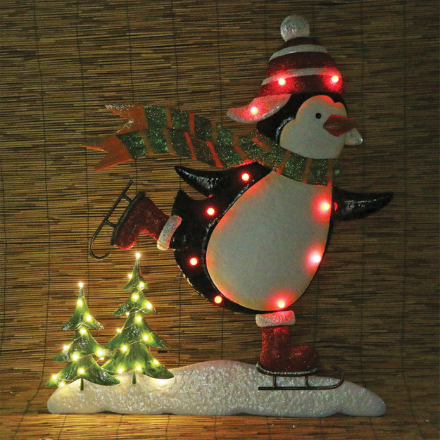 97cm LED Lit Ice Skating Penguin Commercial Christmas Display Prop