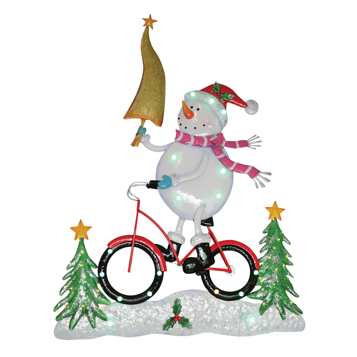 1.2m Fun Metal Snowman on Bike With LED Lights Display Prop