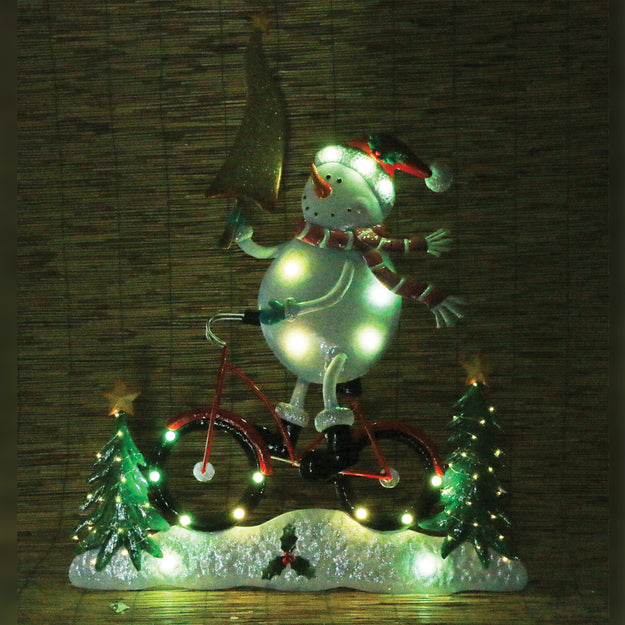 1.2m Fun Metal Snowman on Bike With LED Lights Display Prop