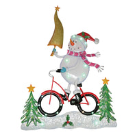 1.2m Fun Metal Snowman on Bike With LED Lights Display Prop