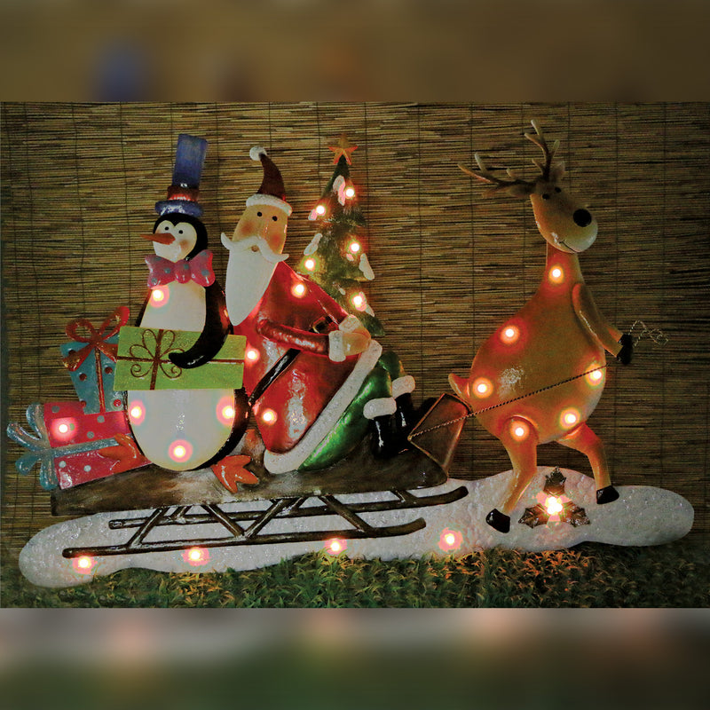 1.1m Christmas Metal Reindeer Pulling Sleigh with LED Lights Display Prop
