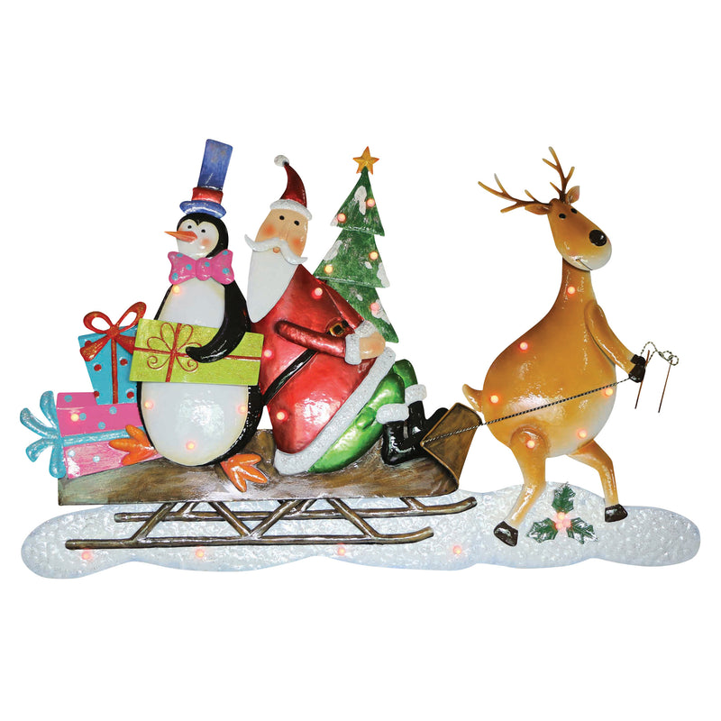 1.1m Christmas Metal Reindeer Pulling Sleigh with LED Lights Display Prop