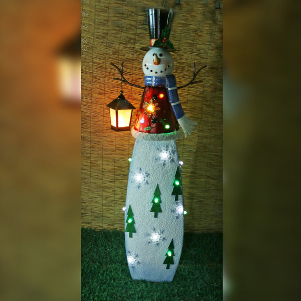 1.7m Metal Snowman Holding Lantern With LED Lights Display Prop