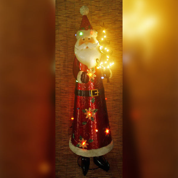 1.7m Tall Metal Pre Lit Santa with Christmas Tree Display Prop