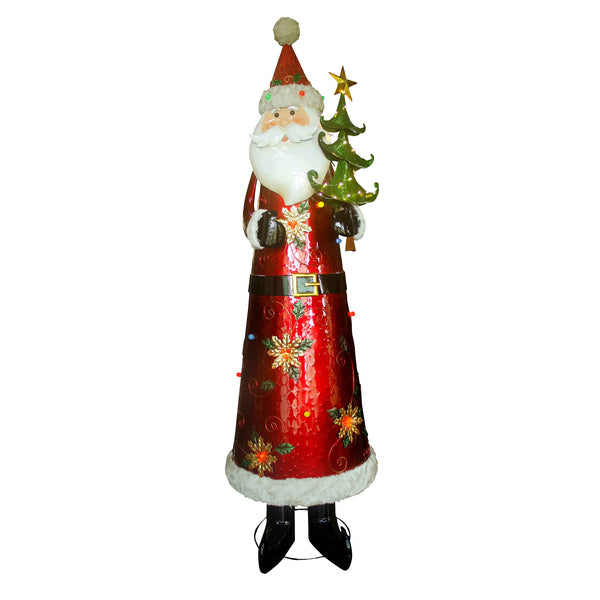 1.7m Tall Metal Pre Lit Santa with Christmas Tree Display Prop