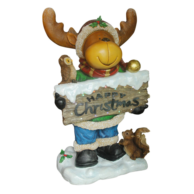 1.16m Metal Reindeer Holding Happy Christmas Sign With LED Lights