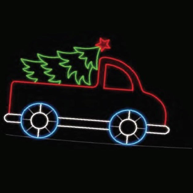 1.5m Red Truck with Christmas Tree Animated Neon Rope Light Display
