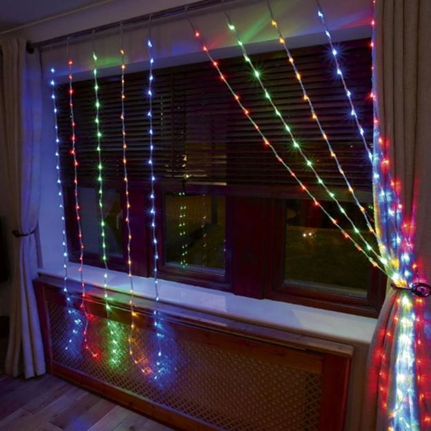 240 Multi Coloured LED Waterfall Curtain Light 1.5m x 2m