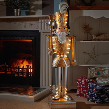4ft Gold and Silver In Lit Christmas Nutcracker Guard