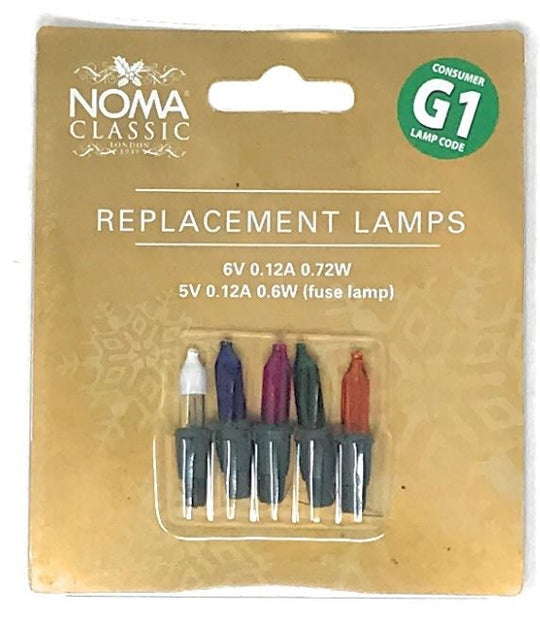 6V Multi Coloured Replacement Christmas Tree Bulbs Lamps G1 Code 0.72W (Pack of 5)