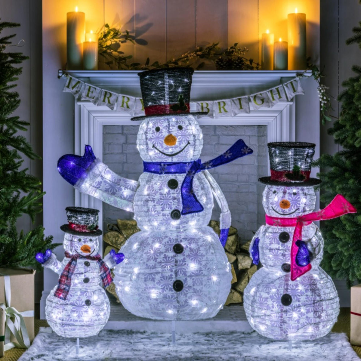 Set of 3 Pop Up Snowman Family LED Lit Christmas Display