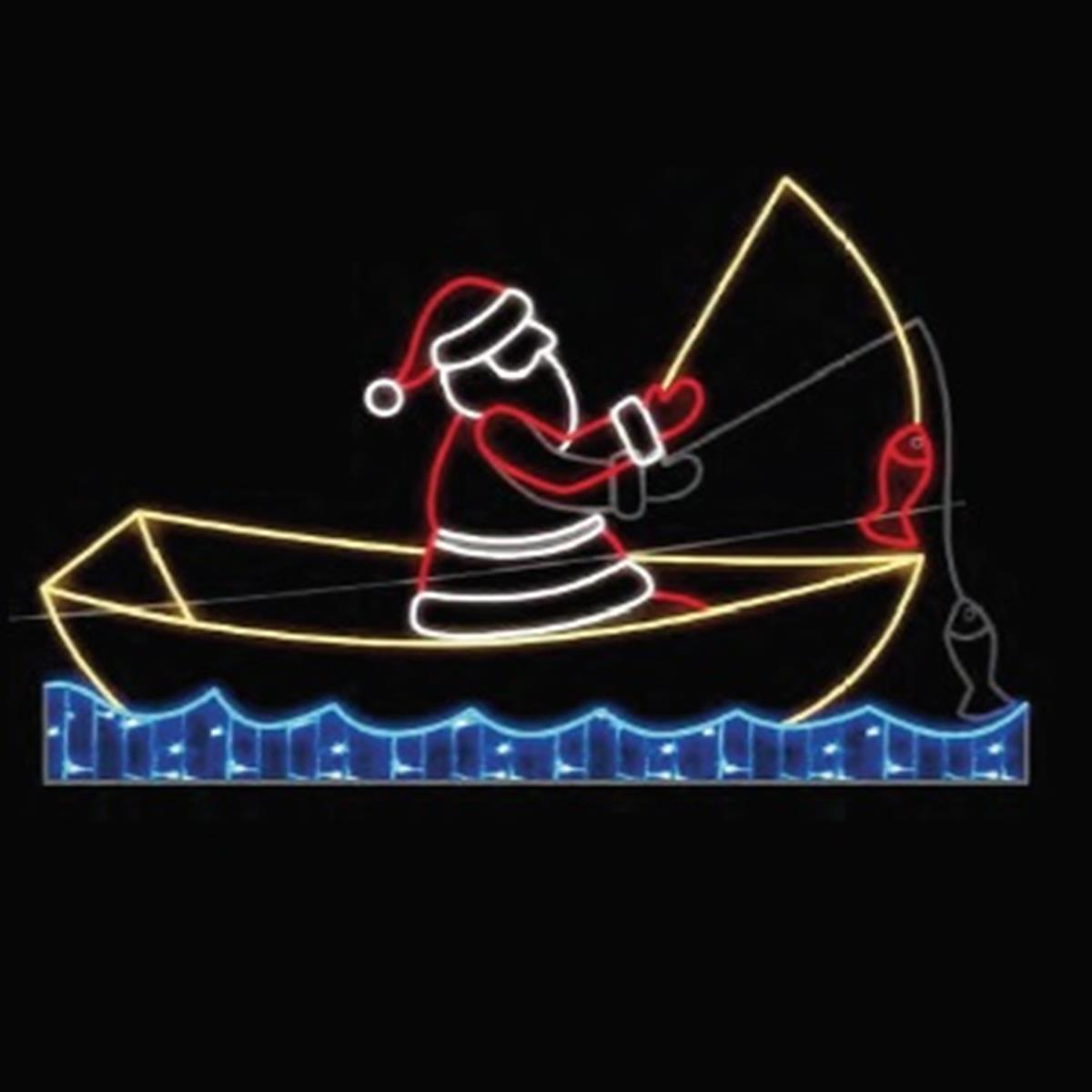 6ft Santa in Fishing Boat Animated Christmas Neon Rope Light Display