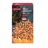 200 Vintage Gold and Red Supabrights Multi Action LED String Lights on Clear Cable with Timer